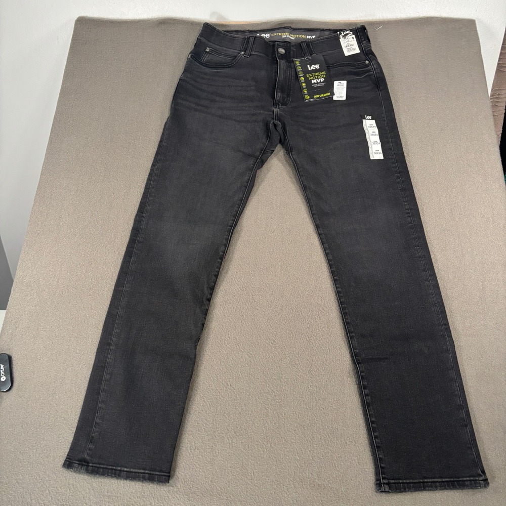Lee Extreme Motion MVP Slim Straight Jeans Mens Size 36x34 Farrow Black 1003085